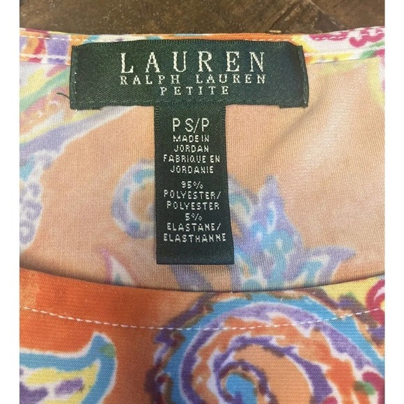 RALPH LAUREN Stretch Paisley Midi Short Sleeve Colorful Dress Size Petite Small - Picture 3 of 9